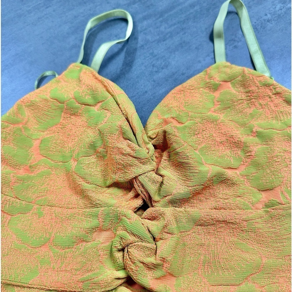 ZARA Bright Lime Green and Orange Floral Adjustable Strap Tank Top Bodysuit - Picture 4 of 6